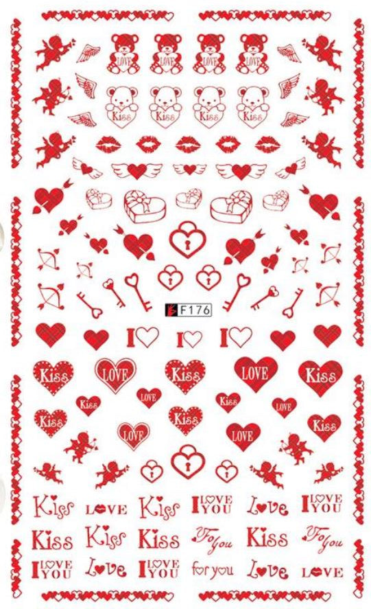 Nail Sticker - Design F176 Valentines Hearts