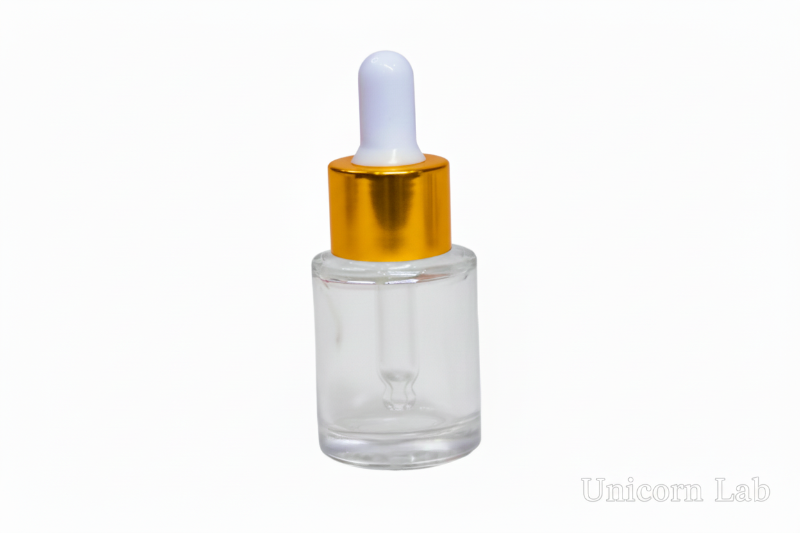 15ml clear flat shoulder gloss dropper bottle with white and gold cap