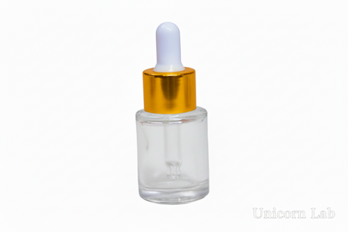 15ml clear flat shoulder gloss dropper bottle with white and gold cap