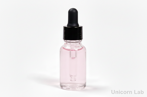 Clear glass 15ml round dropper bottle with black cap on a white background