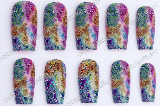 Acid Ring Waterslide Decal displayed on square nails - Unicorn Lab