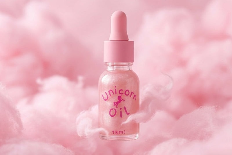 Fairy Floss scented Cuticle Oil on a pink cloud background
