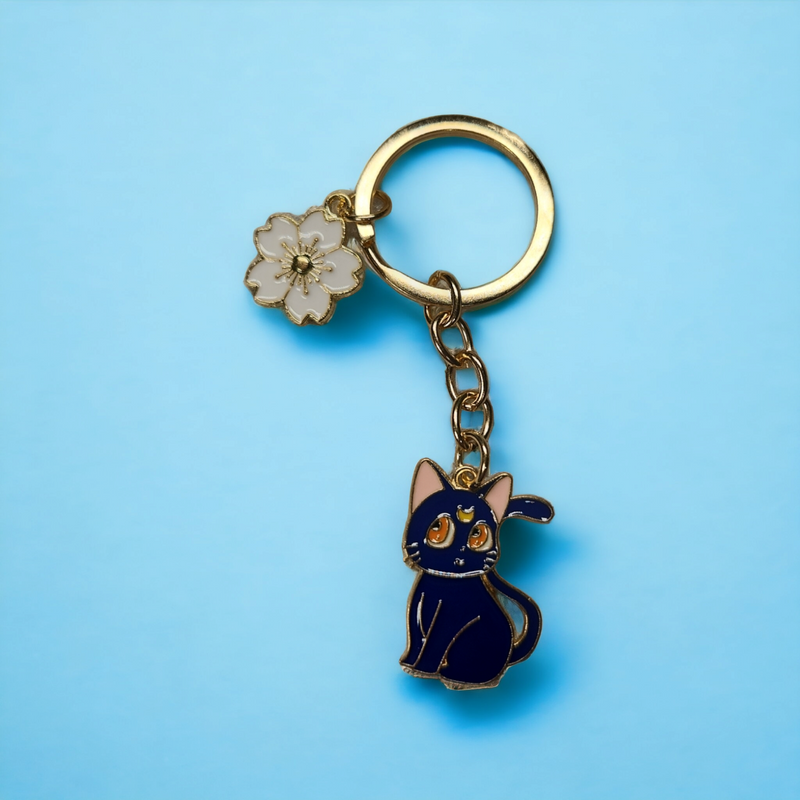 Dark Blue cat metal Keychain