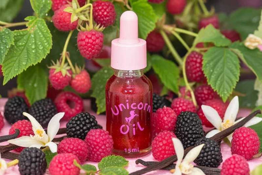 black raspberry vanilla shimmer cuticle oil with warm aesthetic styling