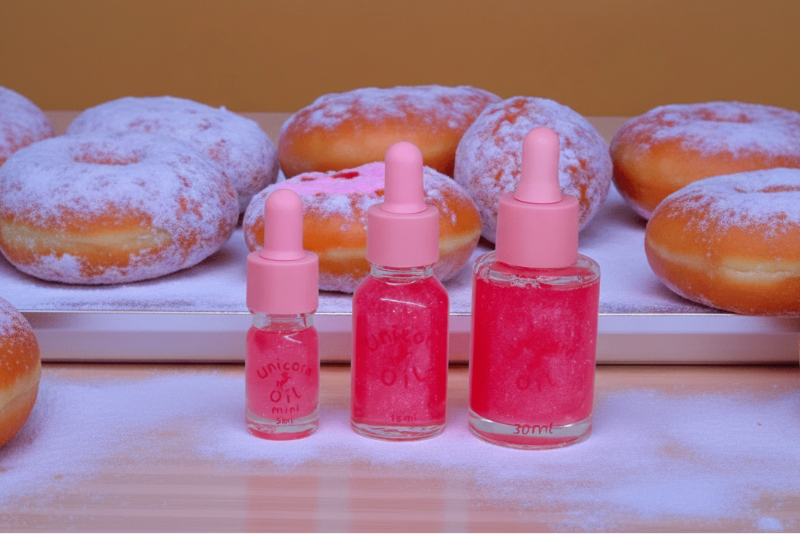 Jam Donut Unicorn Cuticle Oil - surrounded by powdered jam donuts
