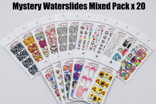 Mystery Waterslides Mixed Pack with various designs on a white background