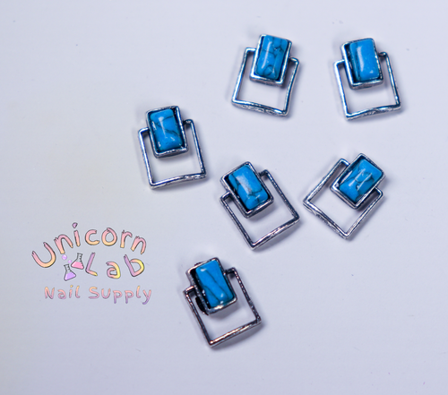Blue marbled square 3D charms x 6 pcs - Emerson Crystals