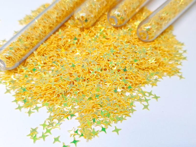 Iridescent Yellow Glitter Stars