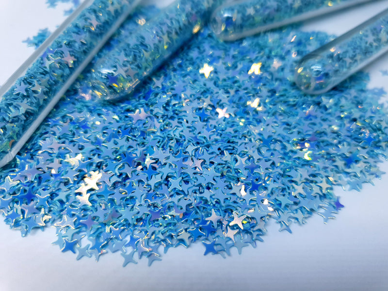 Iridescent Blue Glitter Stars