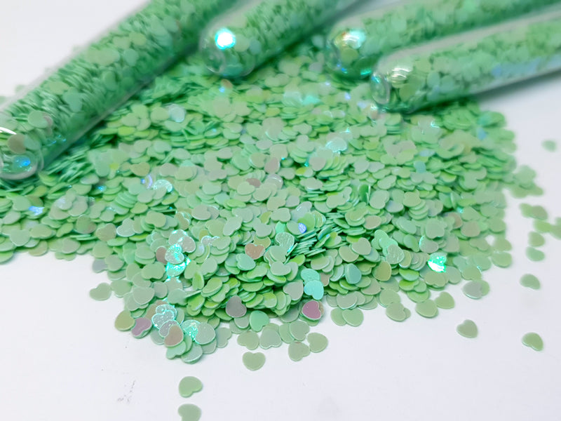 Green Glitter Hearts