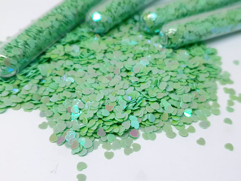 Green Glitter Hearts