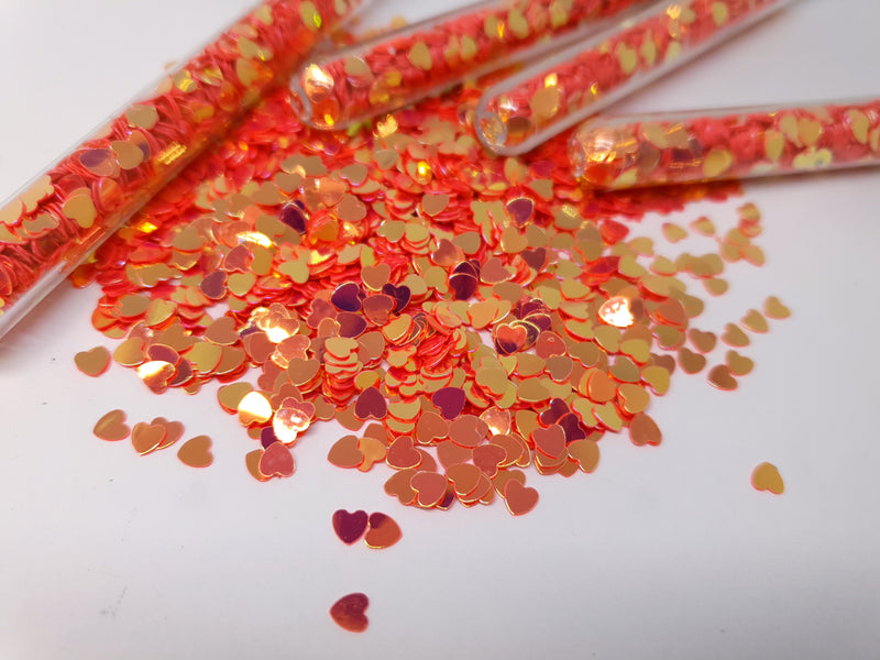 Iridescent Orange Glitter Hearts