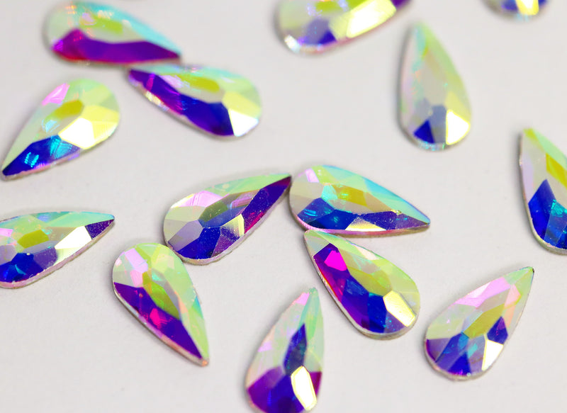 AB Teardrop Flatback 8mm (Unicorn Lab Rhinestones)