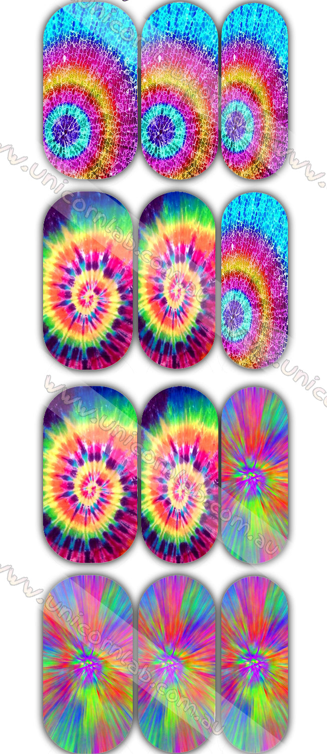 Rainbow Tie Dye Swirls Waterslide Decals