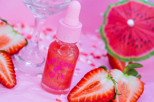 Strawberry Cocktail cuticle oil dropper with strawberry fruit aesthetic, lightweight nail serum