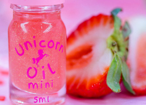 Strawberry Cocktail scented cuticle oil mini bottle with fruit cocktail styling, hydrating nail serum
