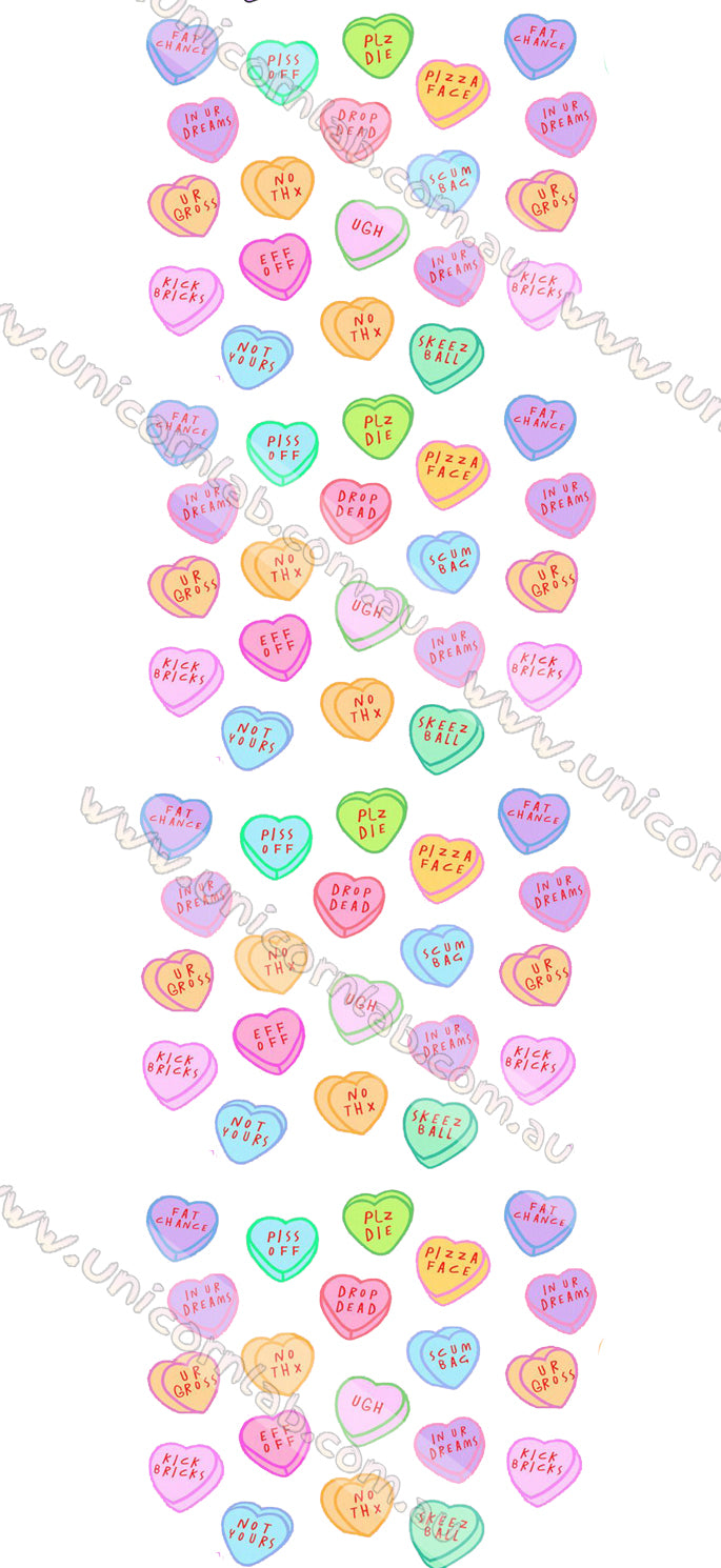Anti Valentines Candy Hearts Waterslide Decals