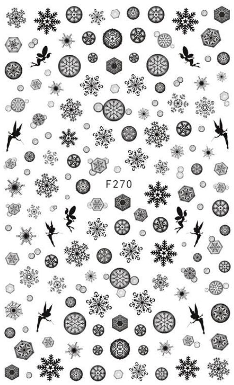 Nail Sticker - Design F270 Black Snowflakes