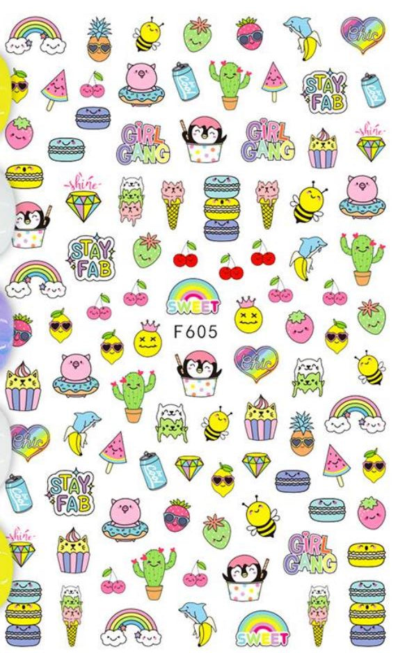 Nail Sticker - Design F605 Cute designs