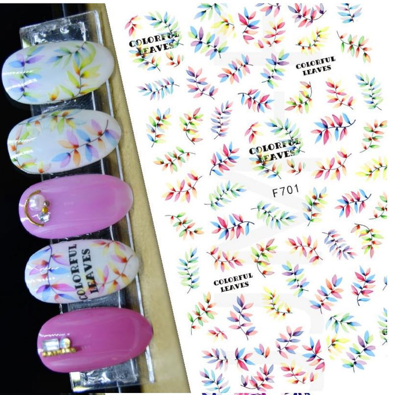 Nail Sticker - Design F701 Coloured Leaves