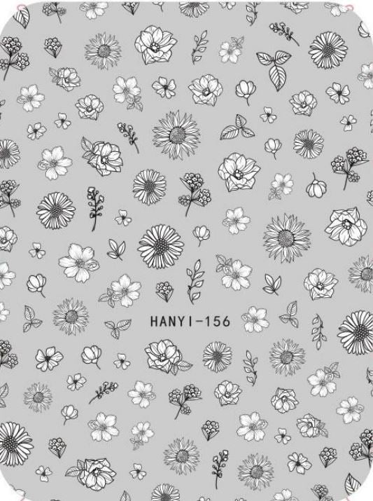 Nail Sticker - Design H156 Black & White Daisy