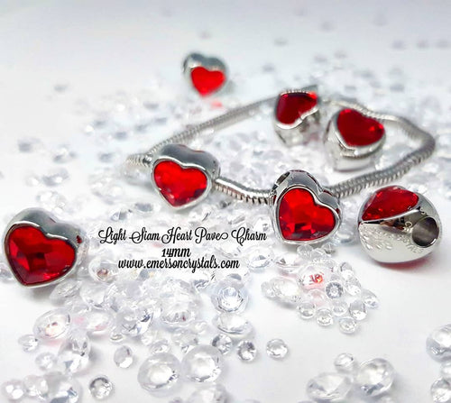 Light Siam Heart Pave Charm 14mm (81951) - Emerson Crystals
