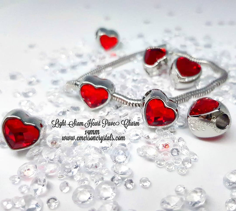 Light Siam Heart Pave Charm 14mm (81951) - Emerson Crystals