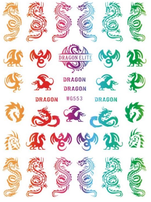 Nail Sticker - Design WG553 Rainbow Chrome Dragons