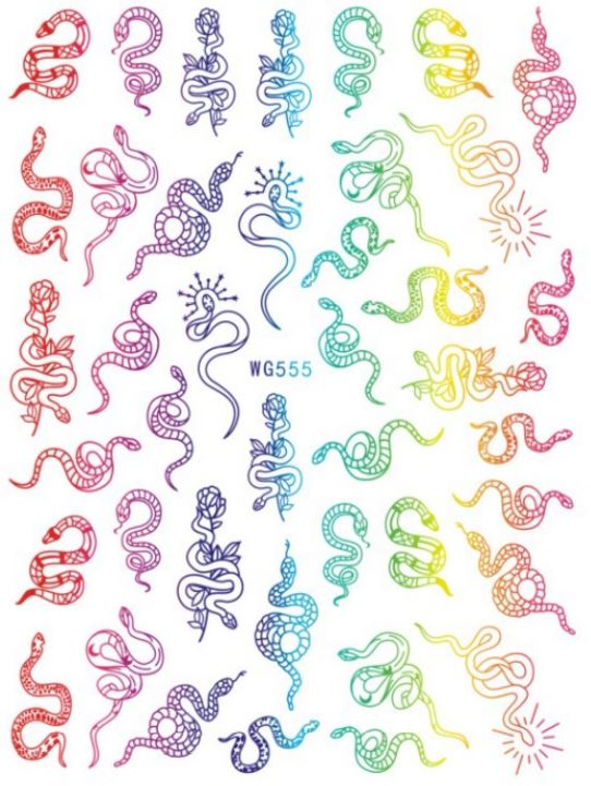 Nail Sticker - Design WG555 Rainbow Chrome Snakes